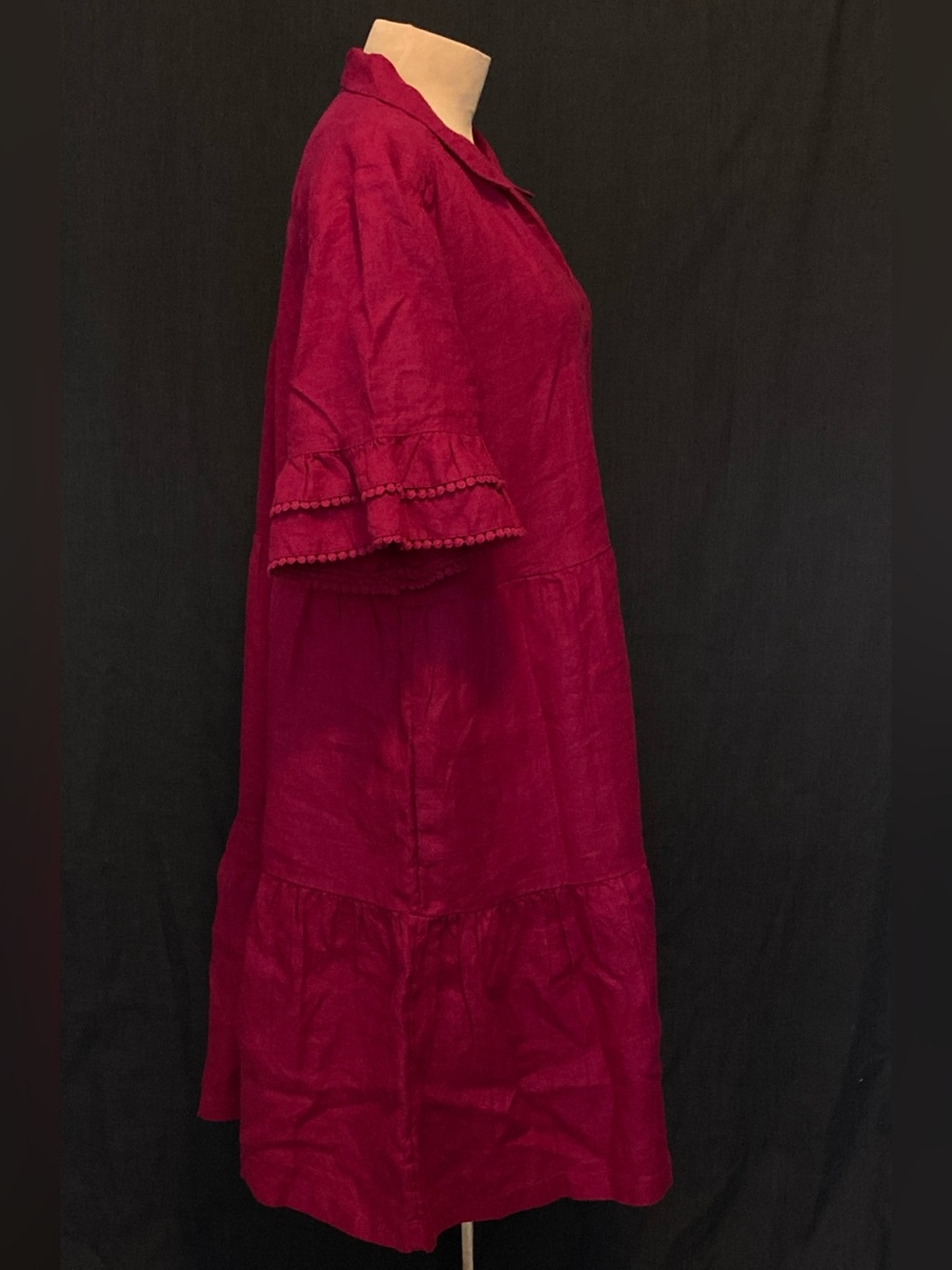 100% Linen Short Sleeve V-Neck Midi Dress w/Pockets in Raspberry | chico’s - Picture 4 of 13